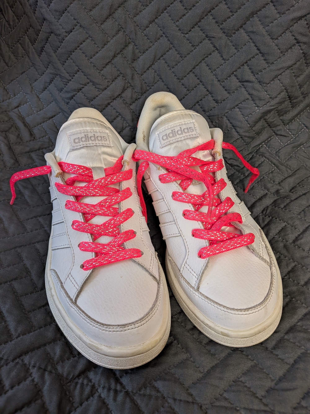 adidas Women's White Sneakers with Pink Laces